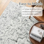 Distressed Farmhouse 5x7 Area Rugs for Living Room Bedroom Non Slip Washable, Medallion Pattern Printed Low Pile Thin Carpet Rugs for Dining Room/Kitchen/Home Office, Off White/Grey