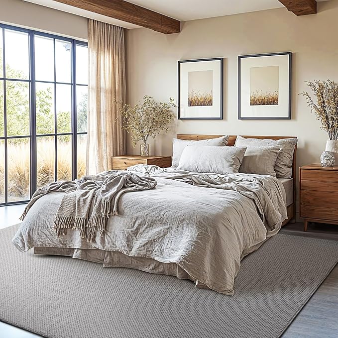 Shilucheng Wool Rug 4.7x7 Non-Slip, Blend 80% Wool and 20% Cotton Rugs for Living Room, Bedroom, Dinning Room, Soft Durable Cotton Backing Modern Area Rug (Gray)