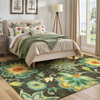 Lahome Machine Washable Floral Living Room Rugs - 5x7 Area Rugs for Bedroom Non-Slip Large Throw Kitchen Rug Soft Green Modern Dinning Room Rug Distressed Indoor Carpet for Entryway Office Room