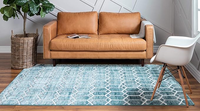 Rugs.com Lattice Trellis Collection Rug – 5' x 8' Blue Low-Pile Rug Perfect for Living Rooms, Large Dining Rooms, Open Floorplans