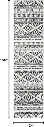 SAFAVIEH Tulum Collection Runner Rug - 2' x 13', Ivory & Black, Moroccan Boho Tribal Design, Non-Shedding & Easy to Clean, Ideal for Living Room, Hallway, Foyer, Bedroom (TUL272B)