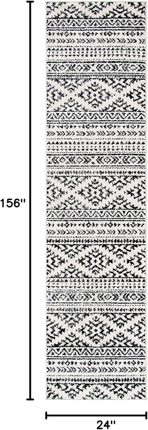 SAFAVIEH Tulum Collection Runner Rug - 2' x 13', Ivory & Black, Moroccan Boho Tribal Design, Non-Shedding & Easy to Clean, Ideal for Living Room, Hallway, Foyer, Bedroom (TUL272B)