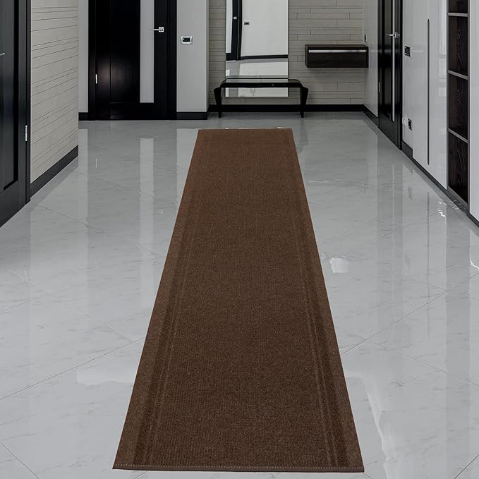 English Home Custom Size Non Slip Striped Design Light Weight Durable PVC Backing Thin Pile Runner Rug (36" x 12')