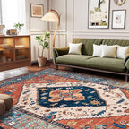 Lahome Oriental Washable Rug 6x9, Non-Slip Ultra-Thin Living Room Area Rug, Stain Resistant Vintage Carpet for Bedroom Dining Room Office