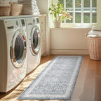 jinchan Floral Runner Rug 2x5 - Machine Washable Grey Vintage Distressed Design Soft Non-Slip Low-Pile Ultra-Thin Runner Rug for Kitchen Hallway Laundry Room Entryway Farmhouse (2‘x5', Grey)