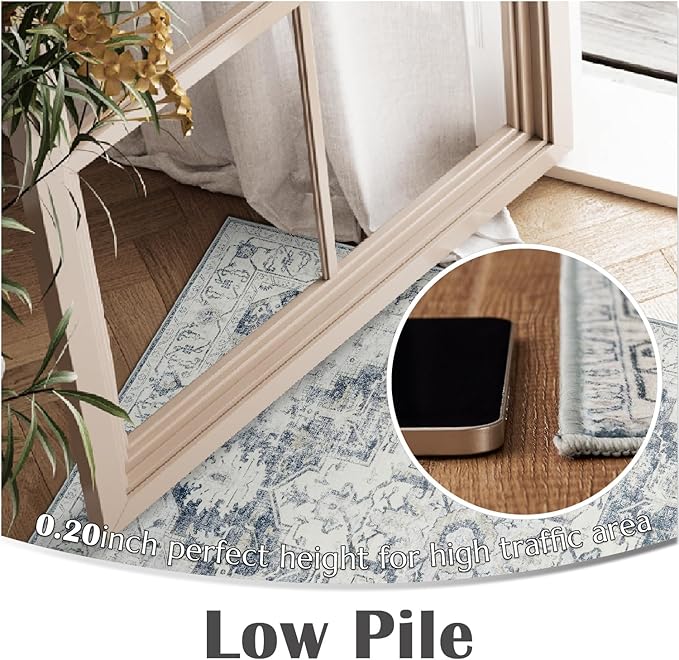 jinchan Kelda Area Rug 4x6 Washable Bedroom Rug Vintage Soft Indoor Floor Cover Retro Distressed Mat Accent Lightweight Non-Slip Thin Carpet for Kitchen Bathroom Living Room Grey