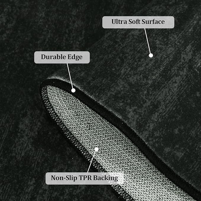 RUGSREAL Modern Area Rug 4x6 Rug for Bedroom Indoor Non-Slip Solid Color Area Rugs Non Slip Washable Contemporary Area Rug Throw Floor Carpet for Bedroom Living Room Kitchen, 4' x 6' Black