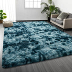 Large Shag Area Rugs 6 x 9, Tie-Dyed Plush Fuzzy Rugs for Living Room, Ultra Soft Fluffy Furry Rug for Bedroom, Indoor Carpet Nursery Rugs for Kids Room Home Decor, Peacock Blue