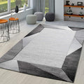 Paco Home Modern Area Rug Bordered with Geometric Pattern Grey Anthracite with Contour Cut, Size: 4' x 5'7"
