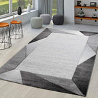 Paco Home Modern Area Rug Bordered with Geometric Pattern Grey Anthracite with Contour Cut, Size: 4' x 5'7"