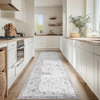 jinchan Runner Rug 3x8 Washable Hallway Rug Vintage Indoor Thin Retro Floor Cover Distressed Gray Floral Country Lightweight Non Slip Carpet for Entryway Bathroom Kitchen Bedroom Living Room Grey