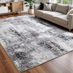 Washable Abstract Rug, 3x5 Modern Area Rugs with Non-Slip Rubber Backed for Bedroom, Thin but Soft Contemporary Carpet Kitchen Living Room Decor, Dark Grey