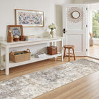 2X10 Washable Runner Rug for Hallway: Soft Neutral Modern Abstract Area Rug - Non-Slip Low Pile Long Throw Indoor Carpet for Kitchen Entryway Kitchen Bedroom Laundry - Brown Grey