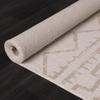 Beverly Rug Waikiki Indoor Outdoor Rug 6x9, Washable Outside Carpet for Patio, Deck, Porch, Trellis Area Rug, Water Resistant, Beige - White