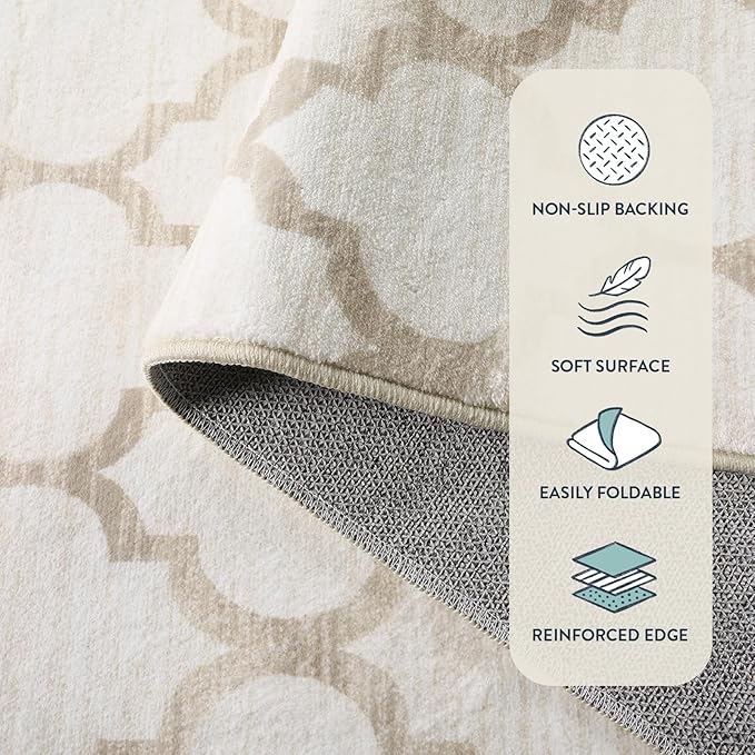 Lahome Moroccan 5x7 Area Rugs for Living Room Machine Washable Rug,Beige Rug for Bedroom Soft Low Pile Non-Slip, Large Carpet for Dinning Playroom Classroom Room Decor
