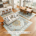 Area Rugs 10'x14' Washable Non-Slip, Floral Vintage Distress Print Pattern Medallion Carpet for Living Room Bedroom Dining Room, Light Yellow Carbon Grey Orange