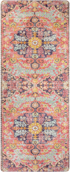 Lahome Bohemian Washable 2x5 Hot Pink Kitchen Runner Rug, Non Slip Bathroom Laundry Room Rug Runner, Floral Medallion Soft Carpet Runners for Entryway Hallway Foyer Decor