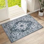 WILLSUN Washable Area Rugs, 2x3 Non-Slip Boho Small Area Rugs for Entryway, Kitchen, Bathroom, Machine Washable Vintage Rug, Indoor Floral Print Carpet for Home Decor, Kid & Pet Friendly Mat