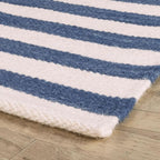 Home Conservatory Ladder Stripe Navy/Ivory Handwoven Wool 5 X 8 Feet, Blue/Ivory Stripe Pattern