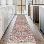 KOZYFLY Long Runners for Hallways 2x10 Ft Washable Kitchen Runner Rug Boho Style Entryway Rug Indoor Printed Faux Wool Stair Runner Carpet for Stairs Bedroom Kitchen Hall, Terracotta/Beige