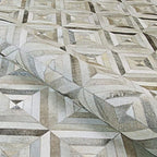 Premium Diamond, Patterned Leather Area Rug, Luxury Non Slip Floor Accent for Dining Room, Leather Area Rug for Living Room, Elegant Collection Indoor Carpet, Color: Grey, Size: 9X12 ft