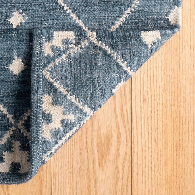 Dash & Albert Kota Indigo Handwoven Wool Rug, 9.5 X 13.5 Feet, Blue Geometric Pattern