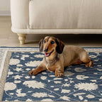 EVERGRACE Hallyway Area Runner Rugs 2x6, Boho Floral Faux Wool Indoor Outdoor Rugs, Washable Rugs for Bedroom Bathroom Living Room Kitchen, Low Pile Floor Mat Carpet for Home Decor, Navy Blue