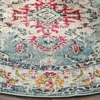 SAFAVIEH Monaco Collection Area Rug - 5' Round, Light Blue & Fuchsia, Boho Chic Medallion Distressed Design, Non-Shedding & Easy Care, Ideal for High Traffic Areas in Living Room, Bedroom (MNC243J)