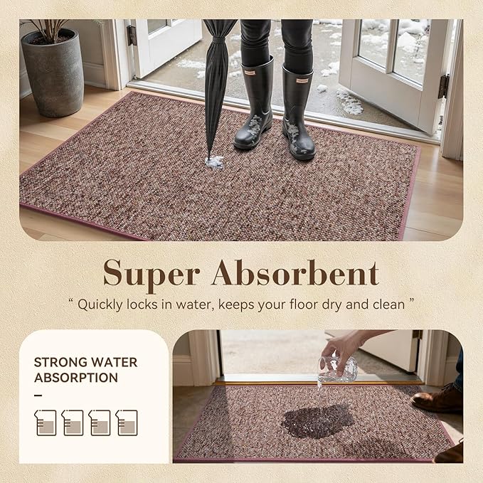 MontVoo Door Mat Indoor Entrance Doormat, Absorbent Durable Rubber Non Slip Front Door Mat for Inside Entry Entryway Dirt Trapper Welcome Mat, Red 32''x48''