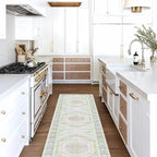 Fame Living Washable Area Rug. Modern Farmhouse. Vintage. Turkish. Bohemian. Distressed. Oriental. Traditional. Rugs for Living Room. Dining. Bedroom. Office. Entryway. Foyer. (856GrnCrm, 2'5" x 6'5")