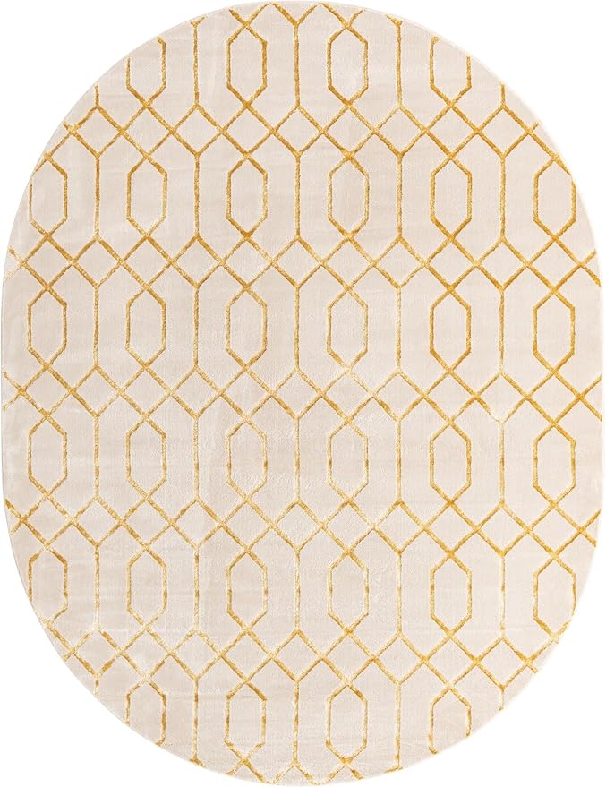 Unique Loom Glam Collection Area Rug - Trellis (7' 10" x 10' Oval, White Gold/ Gold)