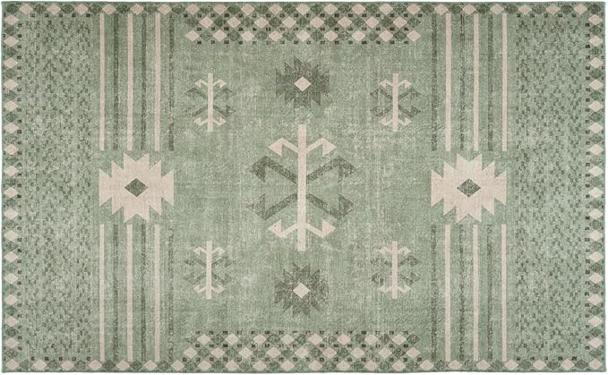 Revival Rugs Flam 5'x8' Zero-Shedding Area Rug for Living Room Bedroom - Oeko-TEX Certified, Low Pile, Spot Clean, Green
