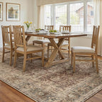 9x12 Rust Vintage Area Rug for Living Room Bedroom Distressed Rustic Large Carpet Non-Slip Low Pile Lightweight Vacuumable Soft Washable Throw Rug for Indoor Dining Room