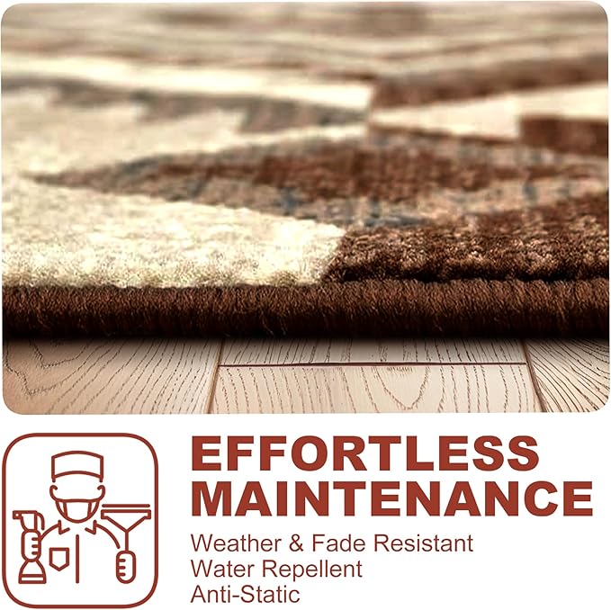 YHSF South West Native American Rug Ritz – Native Tribal American Indian Inspired Rug - Living Room, Bedroom, Hallway, Entryway & High-Traffic Area Rugs - Washable - Soft - Espresso, 8 Feet x 10 Feet