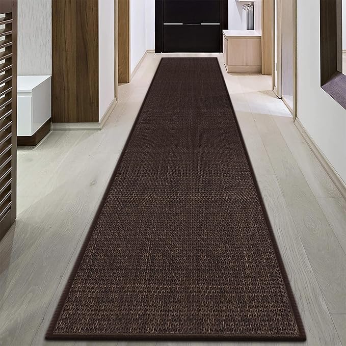 Jute Runner Rug Non Slip Washable, 18ft Rubber Backed Laundry Rugs Laundry Room Runner, Long Hallway Carpet Rug Mat, Deep Brown