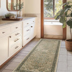 Vintage Medallion 2x5 Runner Rugs for Hallways Non Slip Machine Washable, Low Pile Lightweight Carpet Runner for Entryway/Kitchen/Bathroom/Corridor/Laundry Room, Multi Brown/Green