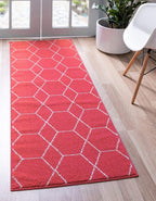 Unique Loom Trellis Frieze Collection Area Rug - Geometric (2' x 13' 1" Runner, Pink/ Ivory)