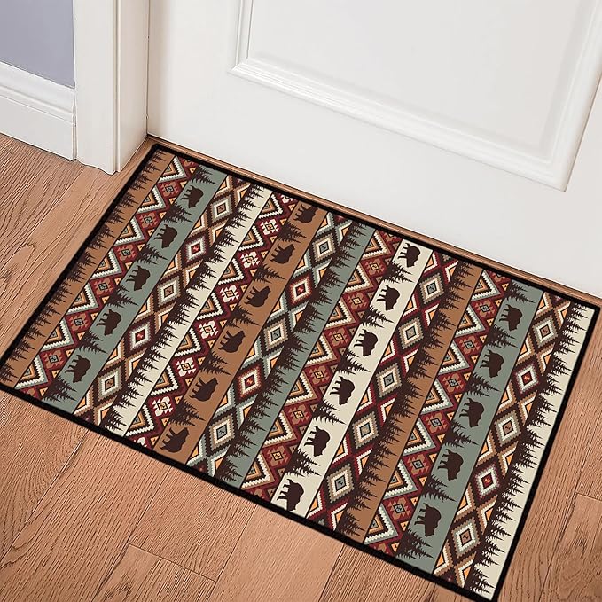 Rustic Cabin Wildlife Entrance 2x3 Rug,Bear Moose Deer Country,Farmhouse Door Mat Indoor Throw Rugs Small Entryway Rug Doormat Washable Non Slip Vintage Floor Carpets Mat for Front Door,Bedroom
