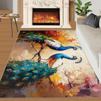 Peacock Rug 3x5-3x5 Rug, Classic Peafowl Floral Area Rugs for Bedroom, Peacock Couples Rugs for Living Room, Oil Painting Art Washable Mat, Aesthetics Carpet - Peafowl Home Decor & Gifts