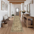 FMFUNCTEX 2x14 Runner Rug Brown Washable Vintage Neutral Distressed Non Slip Low Pile Indoor Carpet Retro Floral Hallway Entryway Rug for Kitchen Living Room Bedroom Bathroom Laundry Entry Bedside