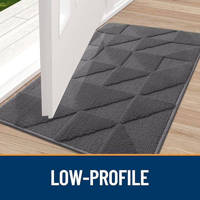 OLANLY Door Mats Indoor, Non-Slip, Absorbent, Dirt Resist, Entrance Washable Mat, Low-Profile Inside Entry Doormat for Entryway (36x24 inches, Dark Grey)