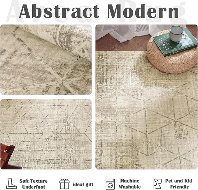 jinchan Moroccan Runner Rug 2x6 - Kitchen Machine Washable Runner Rug Modern Geometric Soft Low-Pile Lightweight Non-Slip Carpet for Entryway Hallway Laundry Room Bedroom Farmhouse (2x6ft, Taupe)