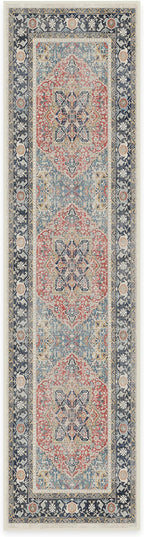 RUGGABLE Washable Vintage Runner Rug – Kamran Cayenne Red 2.5x10, Stain-Resistant, Non-Slip Hallway Runner – Machine Washable Rug for Hallway, Entryway, Living Room & Kitchen – with Standard Pad