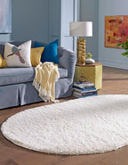 Unique Loom Solid Shag Collection Area Rug (5' 3" x 8' Oval, Snow White)