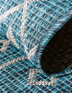Unique Loom Outdoor Trellis Collection Area Rug - Tribal Trellis (10' Round Teal/Ivory)