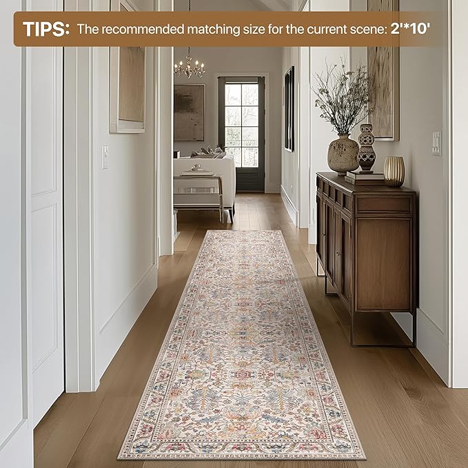 Bavni Runner Rug, Machine Washable Rugs for Bedroom 2x5, Non Slip Boho Rugs with Rubber Backing, Ultra-Thin Folable Rug Runner for Hallways Bathroom, Retro Multi