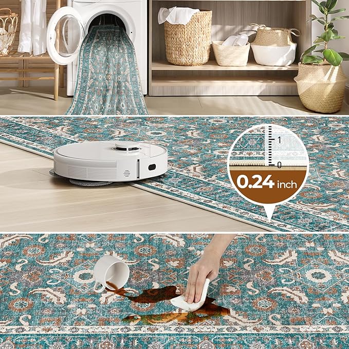WITSHOCK Living Room Area Rugs 8x10: Soft Non-Slip Backing Washable Rugs Vintage Large Carpet for Bedroom Office Dining Room Kitchen Stain Resistant Home Decor Rug