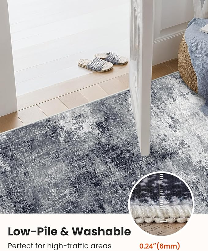 6x9 Area Rugs for Living Room, Modern Abstract Washable Rug with Non-Slip Backing & Low Pile Indoor Carpet for Nursery Room, Bedroom and Dinning Room, Grey