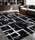 YIHOUSE Black Modern Geometric Area Rug 6x9, Black and White Rug with Abstract Rectangular Patterns,Non-Shedding Washable Rugs for Bedroom, Home Office and Living Room