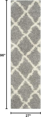 SAFAVIEH Dallas Shag Collection Runner Rug - 2'3" x 8', Grey & Ivory, Trellis Design, Non-Shedding & Easy Care, 1.5-inch Thick Ideal for High Traffic Areas in Living Room, Bedroom (SGD257G)
